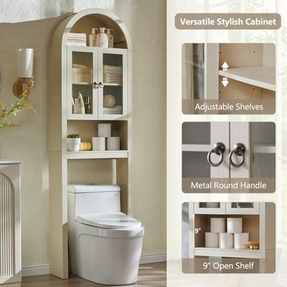 IFGET Arched Over The Toilet Storage Cabinet with Acrylic Doors, Cream