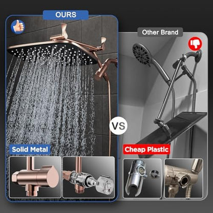 Veken Rose Gold 11.8" High Pressure Shower Head with Handheld, Easy Install
