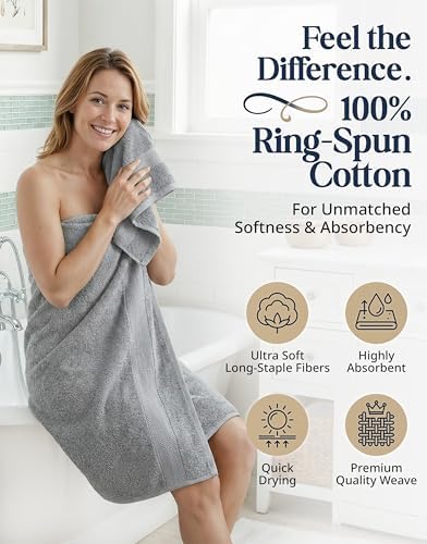 LANE LINEN Towel Set Soft Absorbent Quick Dry 100% Cotton 16 Piece - Grey