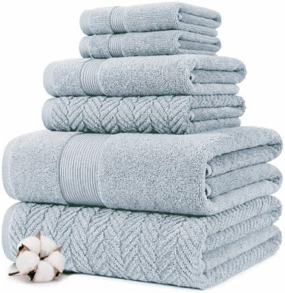 Modern Threads Otis 6-Piece 100% Cotton Towel Set – Zero Twist Jacquard Chevron – Includes 2 Bath Towels, 2 Hand Towels, 2 Washcloths – Absorbent, Quick Dry, Soft & Durable – Light Blue
