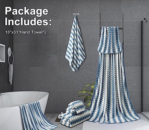 2Pcs Hand Towel 16"x31" Towel Set for Bathroom,Highly Absorbent Quick Dry Face Towel for Daily Use,Soft Microfiber Multipurpose Kitchen Hand Towel Set Collection for Hotel Spa Gym,Blue