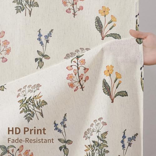 Colorful Star French Country Floral Linen Shower Curtain, 72" W x 84" L