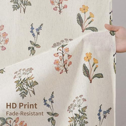 Colorful Star French Country Floral Linen Shower Curtain, 72" W x 84" L