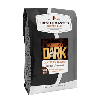 Fresh Roasted Coffee, Seriously Dark Artisan Blend Whole Bean Coffee, Dark Roast, Kosher, 2 lb (32 oz)