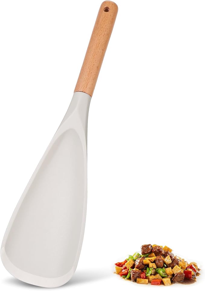 Cooking Spoon Set for Non-Stick Cookware - Wooden Handle & multi function cooking spoon, Heat-Resistant Kitchen Utensils for Stirring, Mixing, Serving (WHITE - 1Pack)
