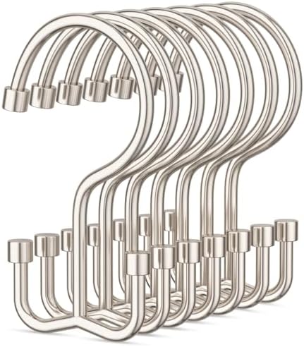 Goowin Shower Curtain Hooks, Shower Curtain Rings, Metal Shower Curtain Hangers Rust Proof, Double Glide Shower Rings for Curtain, Simple Shower Hooks for Shower Curtain, Nickel, 24 Pack-Cylinders