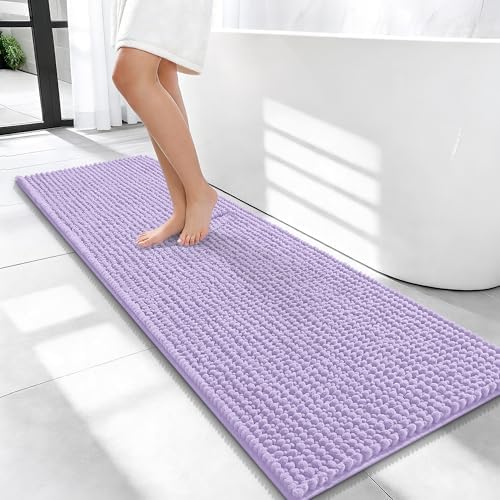 OLANLY Thick Chenille Bathroom Runner Rugs Mats 47x17, Lavender