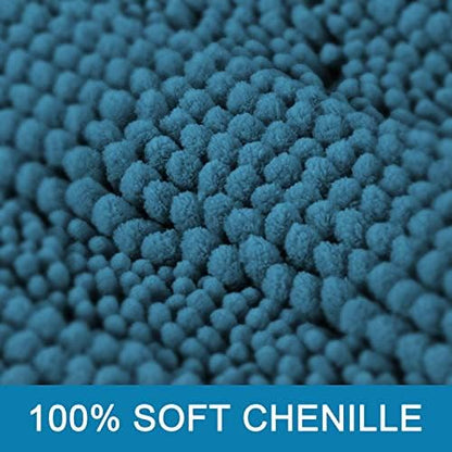 H.VERSAILTEX Bathroom Rugs Bath Rugs for Bathroom Non Slip Bath Mats Extra Thick Chenille Striped Rug 17" x 24" Absorbent Soft Shaggy Washable Dry Fast Bath Mats for Bath Room Floor - Turquoise Blue