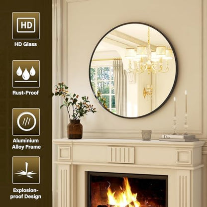 XRAMFY 30 Inch Round Mirror-Black Circle Mirrors for Bathroom, Entryway