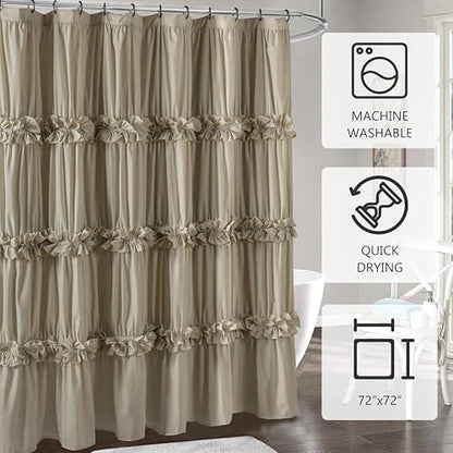 Homechoice Decor Taupe Ruffle Shower Curtain 72" W x 72" H