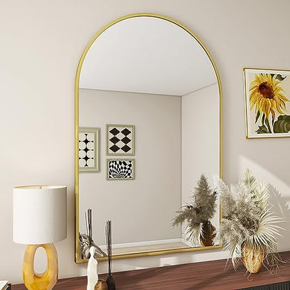 BEAUTYPEAK 24"x36" Arch Bathroom Wall Mirror, Gold