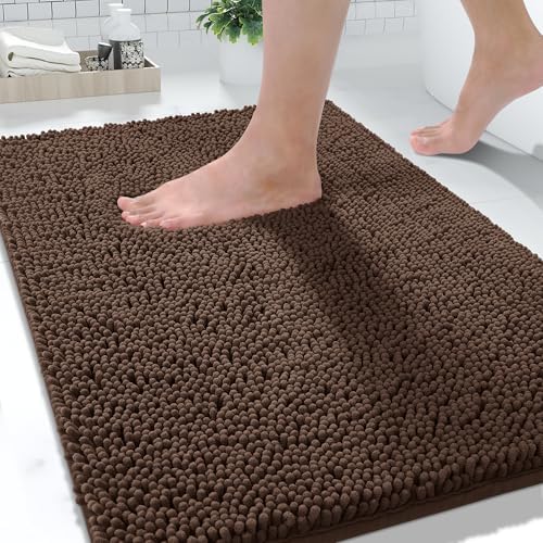 Yimobra Large Bathroom Rugs 36"x24", Non Slip Bath Mat for Tub, Shaggy Rug Floor Carpet, Extra Soft Super Absorbent Quick Dry, Machine Washable,Brown