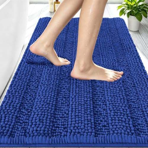 Smiry Thick Small Chenille Bathroom Rugs 24x16, Soft Bath Mat, Royal Blue