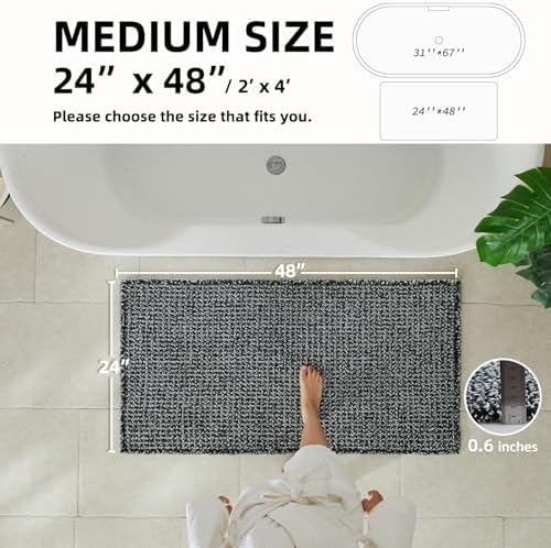 TYUU Waffle Bath Mat, Boho Bathroom Rugs Non Slip, 48x24 Black & White