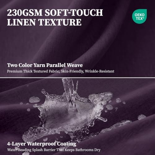 BTTN Long Linen Textured Waterproof Shower Curtain Set, 72x84, Purple