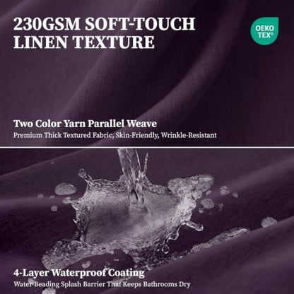 BTTN Long Linen Textured Waterproof Shower Curtain Set, 72x84, Purple