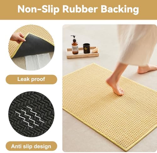 Triohero Bathroom Runner Rugs, Long Bath Mat Runner Washable Thin Quick Dry Low Pile Bathroom Runner Rugs Non Slip, Yellow 24"x70"