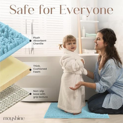 Runner Plush Shaggy Chenille Bath Mat 71"x31" Extra Soft, Super Absorbent, Non-Slip Bathroom Rug | Fluffy Microfiber, Area Rug Sets for Bathroom Floor, Kitchen, Living Room | 71"x31" | Spa Blue