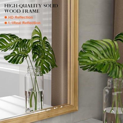 WallBeyond Wood Frame Wall Mirror Decor for Entryway, Living Room or Bedroom Home Decor - Light Woodgrain 16" x 20" Natural Color