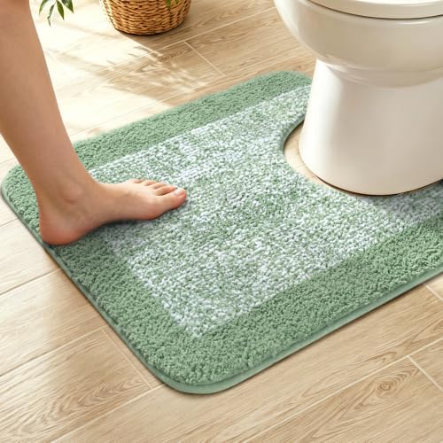 Toilet Rug U-Shaped 24x19 Washable Non Slip, Soft Absorbent Bath Mat Green