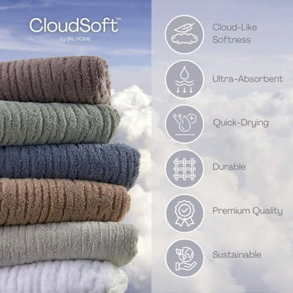 SKL Home CloudSoft Washcloth Set, 4-Piece, 100% Cotton Luxury, Clay