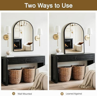 FGU Arched Bathroom Mirror for Over Sink 30"x20" Black Vanity Mirror