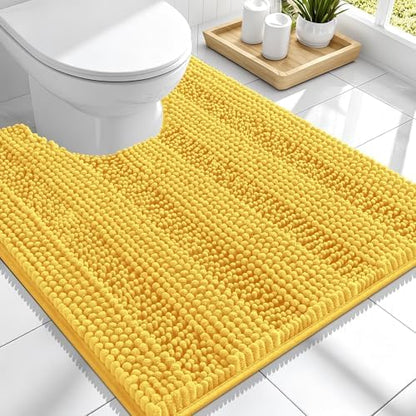 Smiry Thick Chenille Toilet Rugs U-Shaped 24x20, Absorbent Bath Mat, Yellow