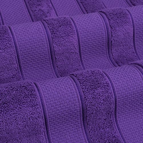 American Soft Linen Salem Turkish Bath Towel Set, 100% Cotton 600 GSM 6 Piece Towels for Bathroom, 2 Bath Towels 2 Hand Towels 2 Washcloths, Purple