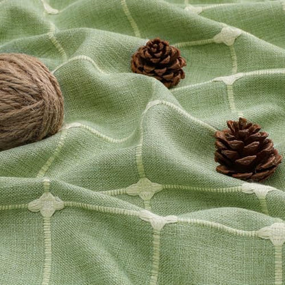 Boho Farmhouse Classic Plaid Linen Tassel Shower Curtain Sage Green,72x78