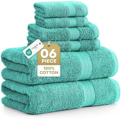 LANE LINEN Towel Set 6 Piece Soft Absorbent Quick Dry 100% Cotton - Teal