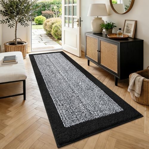 70x24 Long Bathroom Rugs Non Slip Washable, Soft Absorbent Bath Mat Black