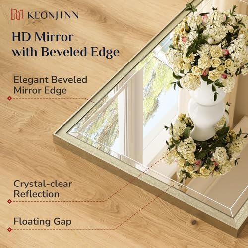 Keonjinn 40" x 30" Brushed Nickel Bathroom Vanity Mirror, HD Tempered Glass