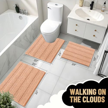 OLANLY Thick Small Bathroom Rugs 24x16, Soft Chenille Bath Rugs, Peach