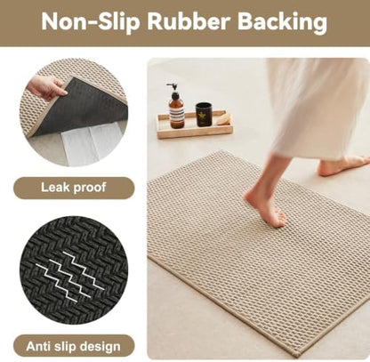 Triohero Bathroom Runner Rugs, Long Bath Mat Runner Washable Thin Quick Dry Low Pile Bathroom Runner Rugs Non Slip, Beige 24x70
