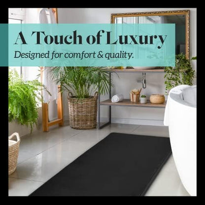 Memory Foam Bath Mat Non Slip Absorbent Super Cozy Velvet Bathroom Rug Carpet (72 inches X 24 inches, Black)