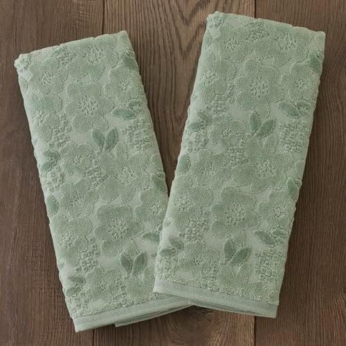 SKL Home Blossom Floral Hand Towel Set-2pc, 100% Turkish Cotton, Sage