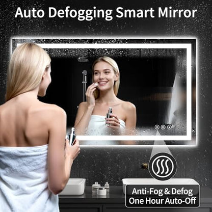32"x50" Lighted LED Bathroom Mirror with Lights,Dimmable，Anti-Fog,Led Bathroom Vanity Mirror for Wall,Backlit + Front Lit,3 Colors,Memory Function,Shatter-Proof,Tempered Glass,Lighted Mirror