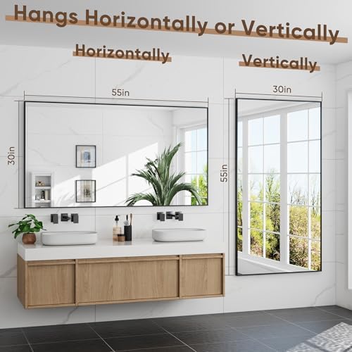 Bathroom Mirror 55" x 30", Large Rectangle Wall Mirror, Black