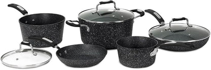 Starfrit The Rock Terra Ceramic Non-Stick Cookware Set, 8-Piece, Chemical-Free, Oven and Dishwasher Safe, with Saucepans, Stockpot, and Fry Pans, Black Marble