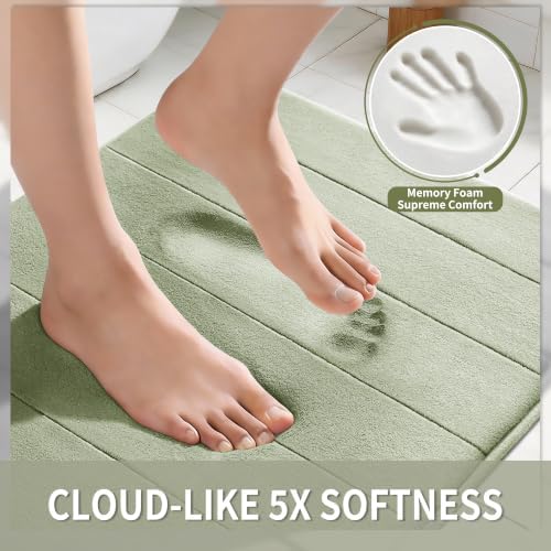 Yimobra Bathroom Runner 60"x24", Non Slip Memory Foam Bath Mat, Super Soft Water Absorbent Hallway Carpet, Machine Washable Rug for Vanity Tub Shower, Sage Green