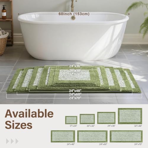 60x24 Bathroom Rugs Non Slip Washable, Soft Absorbent Bath Mat Olive Green