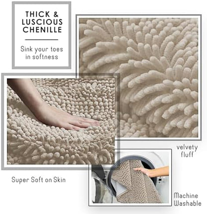 Hearth & Harbor Bathroom Rugs, Chenille Bath Mat - Machine Washable Bath Mats for Bathroom Non-Slip Backing Rubber, Quick Dry Bathroom Mat