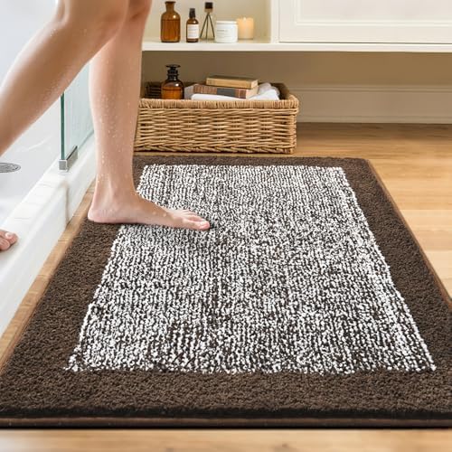 48x32 Large Bathroom Rugs Non Slip Washable, Soft Absorbent Bath Mat Brown