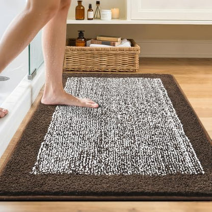 48x32 Large Bathroom Rugs Non Slip Washable, Soft Absorbent Bath Mat Brown