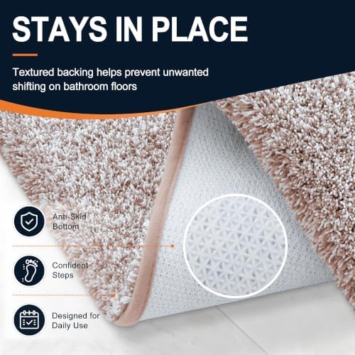 OLANLY Microfiber Bathroom Rugs 47x17, Quick Dry Bath Mat, Mocha and White