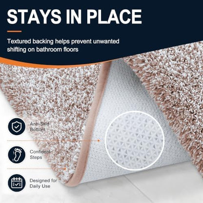 OLANLY Microfiber Bathroom Rugs 47x17, Quick Dry Bath Mat, Mocha and White