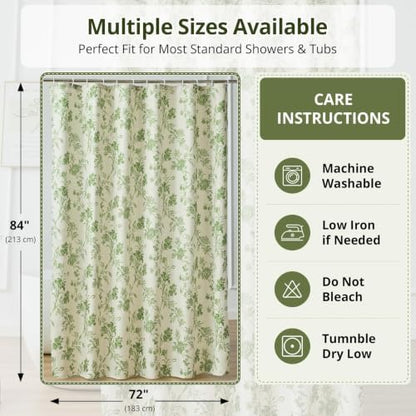Warmstar Farmhouse Shower Curtain,Green Floral Shower Curtain for Bathroom Linen Look Vintage Shower Curtain with Weighted Hem,72" W x 84" L