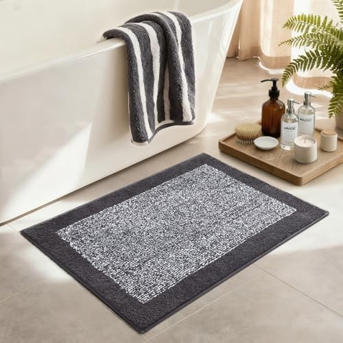 36x24 Bathroom Rugs Non Slip Washable, Soft Absorbent Bath Mat Dark Grey