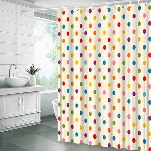 Polka Dot Shower Curtain Colorful Retro Cute Spot Vintage Fabric Decorative Bathroom Curtains with Hooks,75" Wx70 H