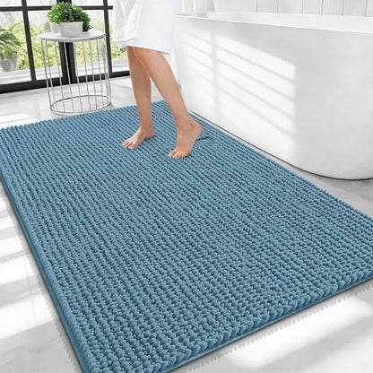 OLANLY Thick Chenille Large Bathroom Rugs Mats 40x32, Airy Blue